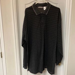 XXL Tall Gray Plaid Long Sleeve Polo